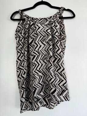 MARNI at H&M silk summer top, cream-brown geometric pattern